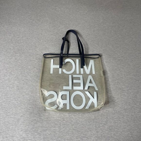 Michael Kors The Michael Large Graphic Signature Logo Clear Tote Bag - Picture 2 of 10